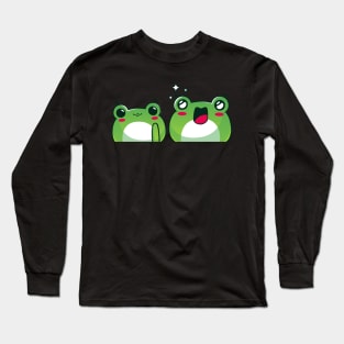 Green Red Playful Cute Frog Illustration Long Sleeve T-Shirt